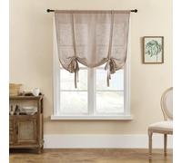 SIMPVALE 1 Piece Roman Blinds Tulle Tie Up Sheer Curtains with Rod Pocket Translucent Voile Curtain for Living Room Bedroom Balcony Kitchen Bathroom, Light Brown, 140x140cm