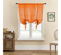 SIMPVALE 1 Piece Roman Blinds Tulle Tie Up Sheer Curtains with Rod Pocket Translucent Voile Curtain for Living Room Bedroom Balcony Kitchen Bathroom, Orange, 120x120cm