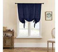 SIMPVALE 1 Piece Roman Blinds Tulle Tie Up Sheer Curtains with Rod Pocket Translucent Voile Curtain for Living Room Bedroom Balcony Kitchen Bathroom, Dark Blue, 60x120cm
