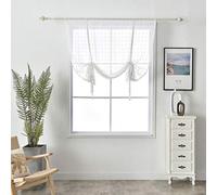 SIMPVALE 1 Piece Roman Blinds with Rod Pocket - Tulle Sheer Voile with Tie Up - Cute Curtains for Childs' Room Living Room Bedroom Kitchen Balcony Bathroom, White, 120x120cm
