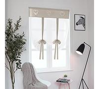 SIMPVALE 1 Piece Tie up Voile Curtain - Embroidery Roman Blind Shade - Sheer Curtains Tulle Panels Window Cover for Bedroom, Study, Bathroom, Kitchen (Khaki, Width 60cm / Height 140cm)