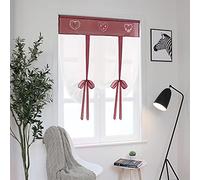 SIMPVALE 1 Piece Tie up Voile Curtain - Embroidery Roman Blind Shade - Sheer Curtains Tulle Panels Window Cover for Bedroom, Study, Bathroom, Kitchen (Red, Width 80cm / Height 100cm)