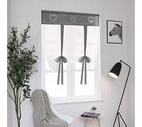 SIMPVALE 1 Piece Tie up Voile Curtain - Embroidery Roman Blind Shade - Sheer Curtains Tulle Panels Window Cover for Bedroom, Study, Bathroom, Kitchen (Grey, Width 80cm / Height 140cm)