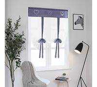 SIMPVALE 1 Piece Tie up Voile Curtain - Embroidery Roman Blind Shade - Sheer Curtains Tulle Panels Window Cover for Bedroom, Study, Bathroom, Kitchen (Blue, Width 100cm / Height 140cm)