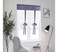 SIMPVALE 1 Piece Tie up Voile Curtain - Embroidery Roman Blind Shade - Sheer Curtains Tulle Panels Window Cover for Bedroom, Study, Bathroom, Kitchen (Blue, Width 60cm / Height 120cm)