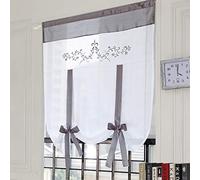 SIMPVALE 1 Piece Voile Tie up Curtain - Sheer Roman Blind Shade - Embroidery Curtains Tulle Panels Window Cover for Bedroom Study Bathroom Kitchen, 80x140cm, Grey