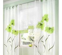 SIMPVALE 2 Panel Net Curtains Transparent Window Sheer Voile Comfort Elegant Floral Patterned Width 150cm for Bedroom Bathroom Kitchen (Width 150cm,Height 175cm,Green)
