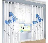 SIMPVALE 2 Panel Net Curtains Transparent Window Sheer Voile Comfort Elegant Floral Patterned Width 150cm for Bedroom Bathroom Kitchen (Width 150cm,Height 145cm,Blue)