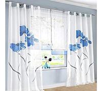 SIMPVALE 2 Panel Net Curtains Transparent Window Sheer Voile Comfort Elegant Floral Patterned Width 150cm for Bedroom Bathroom Kitchen (Width 150cm,Height 225cm,Blue)