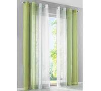SIMPVALE 2 Panels Curtains Sheer - Solid Color Gradients - Transparent Voile Curtain with Eyelets - for Living Room Bedroom Balcony - Green with White - White 140cm/Drop 225cm