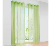 SIMPVALE 2 Panels Curtains Sheer Voile Eyelet Curtains Semi Transparent for Windows Balcony Living Room (Width 140cm/Height 270cm, Green)