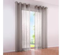 SIMPVALE 2 Panels Curtains Sheer Voile Eyelet Curtains Semi Transparent for Windows Balcony Living Room (Width 140cm/Height 260cm, Light Brown)