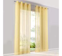 SIMPVALE 2 Panels Curtains Sheer Voile Eyelet Curtains Semi Transparent for Windows Balcony Living Room (Width 140cm/Height 175cm, Yellow)