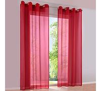SIMPVALE 2 Panels Curtains Sheer Voile Eyelet Curtains Semi Transparent for Windows Balcony Living Room (Width 140cm/Height 225cm, Red)