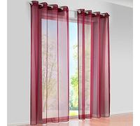 SIMPVALE 2 Panels Curtains Sheer Voile Eyelet Curtains Semi Transparent for Windows Balcony Living Room (Width 140cm/Height 245cm, Wine Red)