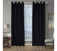 SIMPVALE 2 Panels Eyelet Semi-Blackout Curtain for Bedroom - Super Soft Suede Surface Drapes for Livingroom - Thermal Insulated Window Treatments Curtain for Children & Nursery, 140x220cm, Black