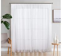 SIMPVALE 2 Panels Sheer Curtain - Elegant Solid Color Voile Curtains with Rail Hooks - for Bedroom Living Room Balcony, White, 140x225cm