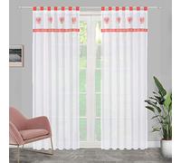 SIMPVALE 2 Panels Sheer Curtains with Tab Top - Sweet Heart Embroidery Voile Curtains - Window Treatment for Bedroom Living Room Childs' Room Balcony - Red - 140x225cm