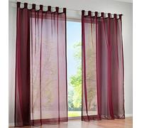 SIMPVALE 2 Pieces Voile Curtains Transparent Sheers for Windows and Balcony, Wine red, Width 140cm