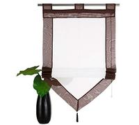 SIMPVALE - Roman Blind for Kitchen Bathroom Balcony - Liftable Transparent Voile Window Curtain with Tassel Decoration, Brown, 120x140cm