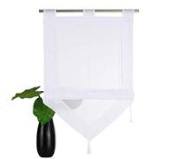SIMPVALE - Roman Blind for Kitchen Bathroom Balcony - Liftable Transparent Voile Window Curtain with Tassel Decoration, White, 100x140cm