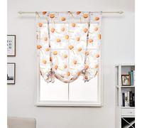 SIMPVALE Sheer Roman Blinds Chrysanthemum Printed with Tie Up Curtains for Living Room Kitchen Balcony Study Room, 1 Panel, Orange, 60x120cm