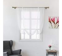 SIMPVALE Tulle Roman Curtains Solid Color Translucent Roman Blinds Bow Knot Voile Vertical Curtain Rod Pocket, White Ribbons, 100x120 cm