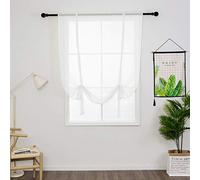 SIMPVALE Tulle Roman Curtains Solid Color Translucent Roman Blinds Bow Knot Voile Vertical Curtain Rod Pocket, White, 100x120 cm