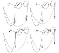 SIMRCIO 4Pcs Glasses Chain for Women Men,Black Goth Bat Moon Pendant Eyeglass Strap Holder Halloween Lanyards Retainer, Black, Large