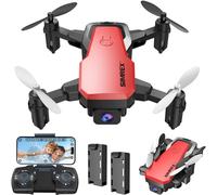 SIMREX X300C Mini Drone with Camera 720P HD, RC Quadcopter Foldable, Altitude Hold, 3D Flip, Headless Mode, Gravity Control and 2 Batteries, Red