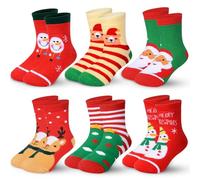 SIMSPEAR 6 Pairs Kids Christmas Socks, Winter Warm Cute Super Soft Cotton Knit Xmas Print Socks Kids Slipper Socks for Toddler Children Girls Boys Novelty New Year Christmas Gifts