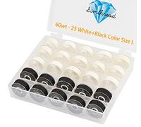 Simthread 25pcs 15White + 10Black Prewound Bobbin Thread Size L (SA155) 60WT for Husqvarna Viking Pfaff Creative Vision Embroidery Sewing Machine with Clear Storage Plastic Case DIY