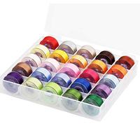 Simthread 25pcs Assorted Colors Size A Class 15 (SA156) 60WT Prewound Bobbins Thread with Clear Storage Plastic Box for Embroidery Thread Sewing Thread Machine DIY