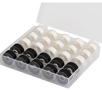 Simthread 25pcs Prewound Bobbins, 15 White + 10 Black, 60WT 70D/2 Polyester Bobbin Thread, Size A Class 15 SA156 with Clear Storage Case for Embroidery and Sewing Machines