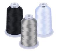 Simthread 5,000 m Machine Embroidery Thread Spools Set, Polyester Embroidery Thread, Classic Colours - White, Black and Grey for Brother, Babylock, Janome, Kenmore, Singer, W6 N Embroidery Machine