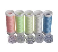 Simthread 5 Colors Luminous Glow in The Dark Embroidery Machine Thread, 150 Yrds Each, with 5 Type A Plastic Bobbins