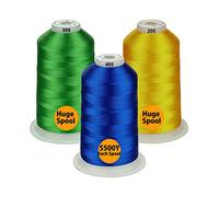 Simthread Machine Embroidery Thread 40WT, 3 Large Spools Green Yellow Blue Polyester Thread, 5000m/5500 Yards Each for Brother, Janome, Singer, Pfaff and Bernina