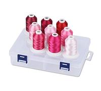 Simthread Polyester Machine Embroidery Thread with Plastic Storage Box, 9 Rose Colours, 800 Yards Snap Spools, for Professional Embroidery Design