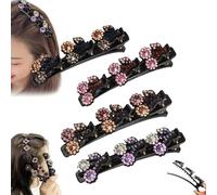 Simtplicity Sparkling Crystal Stone Braided Hair Clips Availablek Crystal Stone Braided Hair Clips for Women Beneath Clips Rhinestone Flower Hair Clip (4Pcs-D)