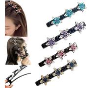 Simtplicity Sparkling Crystal Stone Braided Hair Clips Availablek Crystal Stone Braided Hair Clips for Women Beneath Clips Rhinestone Flower Hair Clip (4Pcs-G)