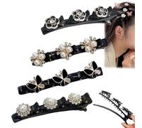 Simtplicity Sparkling Crystal Stone Braided Hair Clips Availablek Crystal Stone Braided Hair Clips for Women Beneath Clips Rhinestone Flower Hair Clip (4Pcs-H)