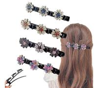 Simtplicity Sparkling Crystal Stone Braided Hair Clips Availablek Crystal Stone Braided Hair Clips for Women Beneath Clips Rhinestone Flower Hair Clip (4Pcs-A)