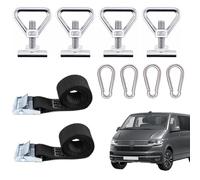 SIMTWO Pack of 10 Lashing Eyelets for Load Securing Set Compatible with VW T5 T6 T6.1, M10 Stainless Steel Lashing Eyelets for VW T5/T6 Roof Rails, Load Securing Set with 4 Carabiner Hooks 2 Tie Down
