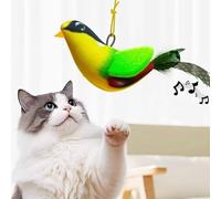 Simulated Bird Cat Toy with Chirping Sound & Catnip | Elastic Hanging Rope for Self-Play | Interactive Hunting Stimulation Toy for Indoor Cats & Kittens | Durable Feather Design (A)