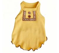 Simulated Button Dog Tee, Soft Fabric Dog Top for Small Canine, Breathable Dogs Clothes Summer Puppy Outfit, Sleeveless Dogs Shirt, Ethnic Ribbon Shirt for Bichon Frise Yellow XS
