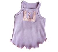 Simulated Button Dog Tee, Soft Fabric Dog Top for Small Canine, Breathable Dogs Clothes Summer Puppy Outfit, Sleeveless Dogs Shirt, Ethnic Ribbon Shirt for Bichon Frise Purple XL