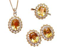 Simulated Citrine Jewelry Set for Women Pave Set Ring Pendant Earrings Necklace Suitable for Festivals