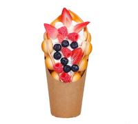 Simulated Egg Waffle Model PU Fake Food Display Prop Realistic Dessert Replica Bakery Shop Market Stall Decor 21.5x10cm Role Play Toy for Kids and Retail Setting(Blueberry Strawberry)