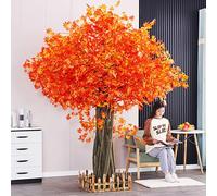 Simulated Green Plants, Large Artificial Maple Tree, Leaves And Natural Wood Trunk, Landscaping, Simulated Trees, Large Floor-Standing Ornaments for Indoor Outdoor Decor(Round,H2xW1.5m/79x59in)