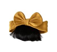 Simulated Hair Headband Baby Wig with Bow Design Realistic Material Secure Elastic Strap Infant Accessory Newborn Soft Headwear Yellow